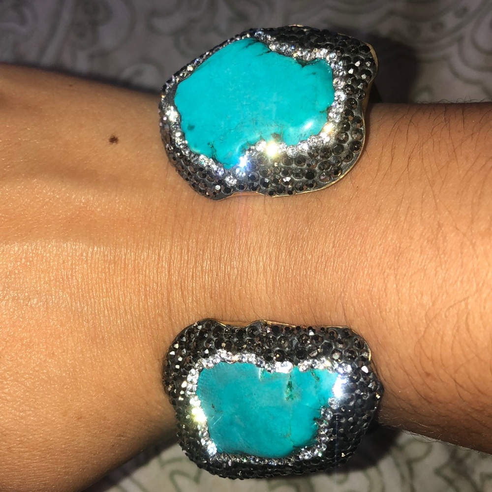 Snake and stone cuff bracelet